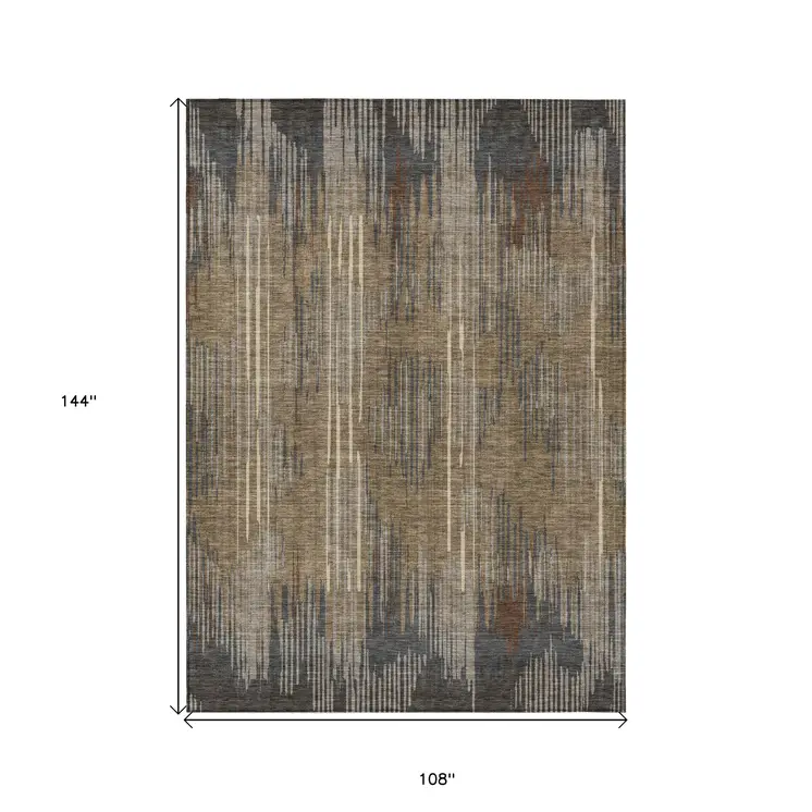 9' X 12' Taupe Gray And Ivory Striped Washable Indoor Outdoor Area Rug