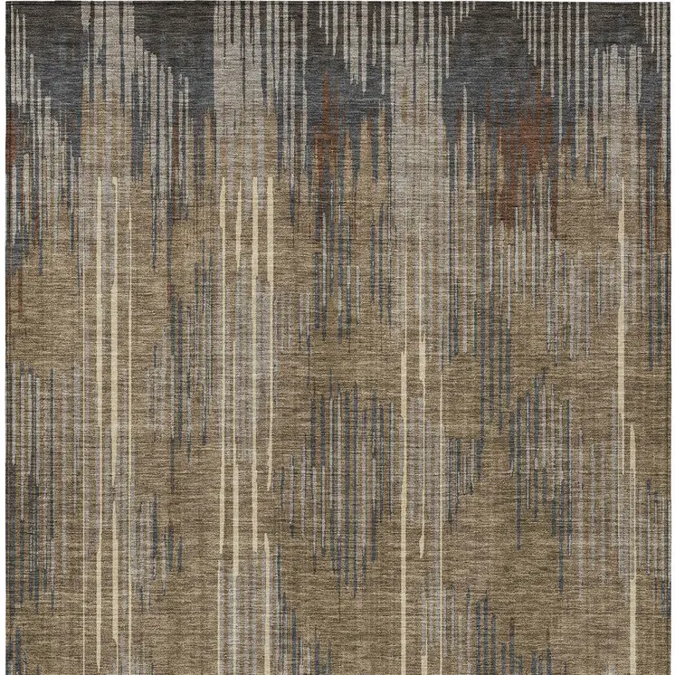 10' X 14' Taupe Gray And Ivory Striped Washable Indoor Outdoor Area Rug