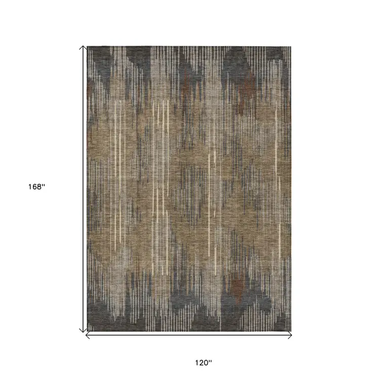 10' X 14' Taupe Gray And Ivory Striped Washable Indoor Outdoor Area Rug