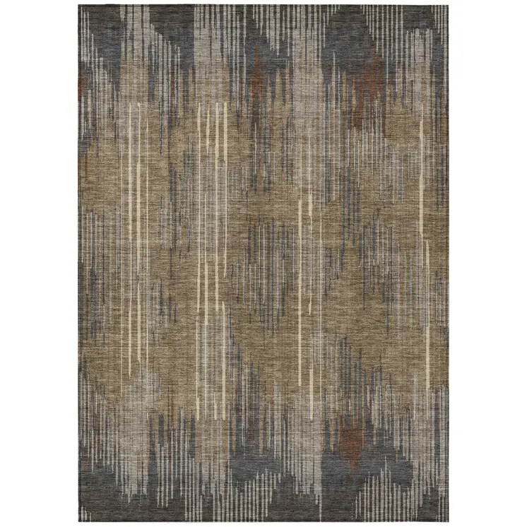 10' X 14' Taupe Gray And Ivory Striped Washable Indoor Outdoor Area Rug