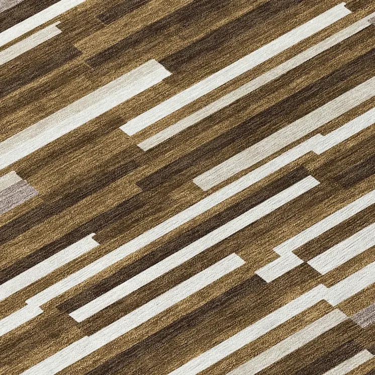 8' Brown And Ivory Round Striped Washable Indoor Outdoor Area Rug