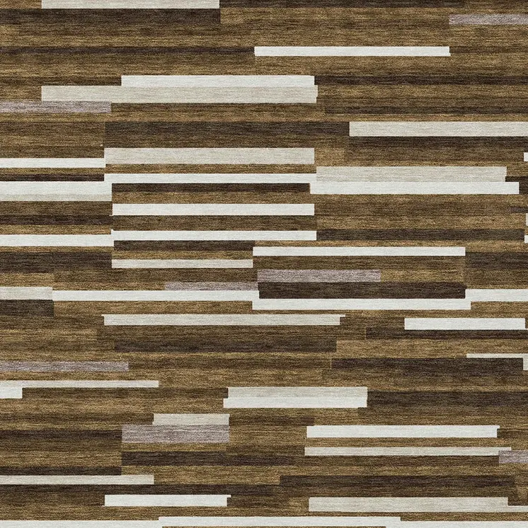 8' X 10' Brown And Ivory Striped Washable Indoor Outdoor Area Rug