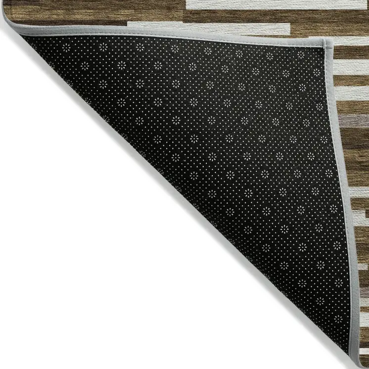 9' X 12' Brown And Ivory Striped Washable Indoor Outdoor Area Rug