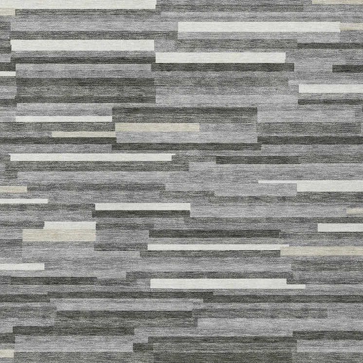 3' X 5' Gray And Ivory Striped Washable Indoor Outdoor Area Rug