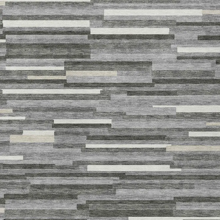 5' X 8' Gray And Ivory Striped Washable Indoor Outdoor Area Rug