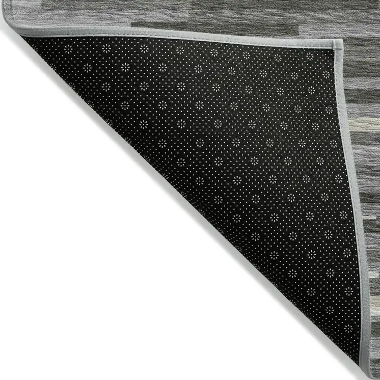 9' X 12' Gray And Ivory Striped Washable Indoor Outdoor Area Rug