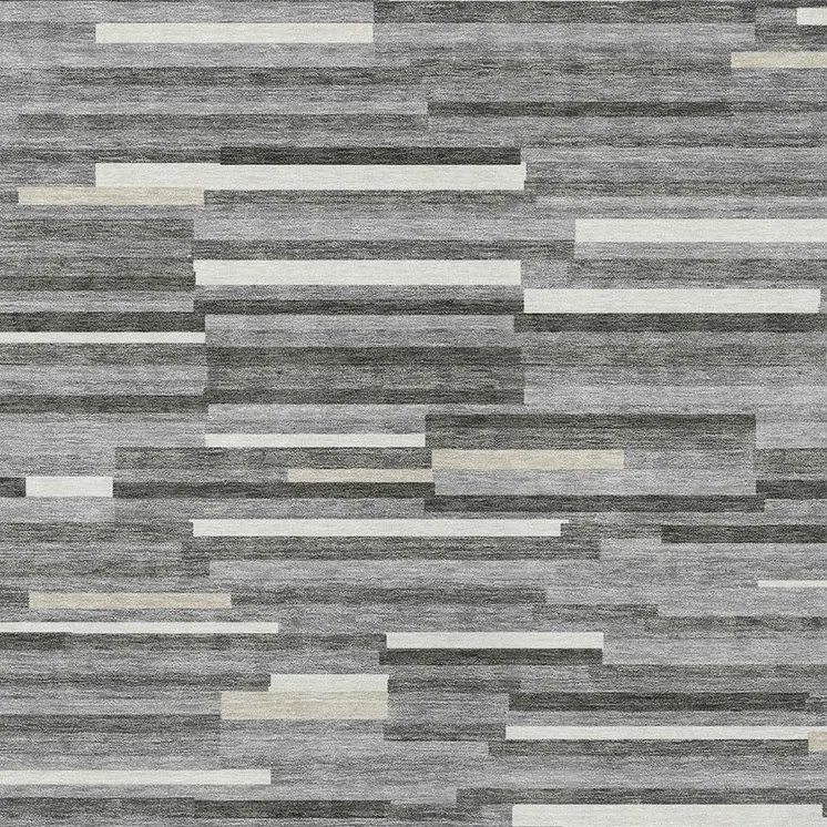 9' X 12' Gray And Ivory Striped Washable Indoor Outdoor Area Rug