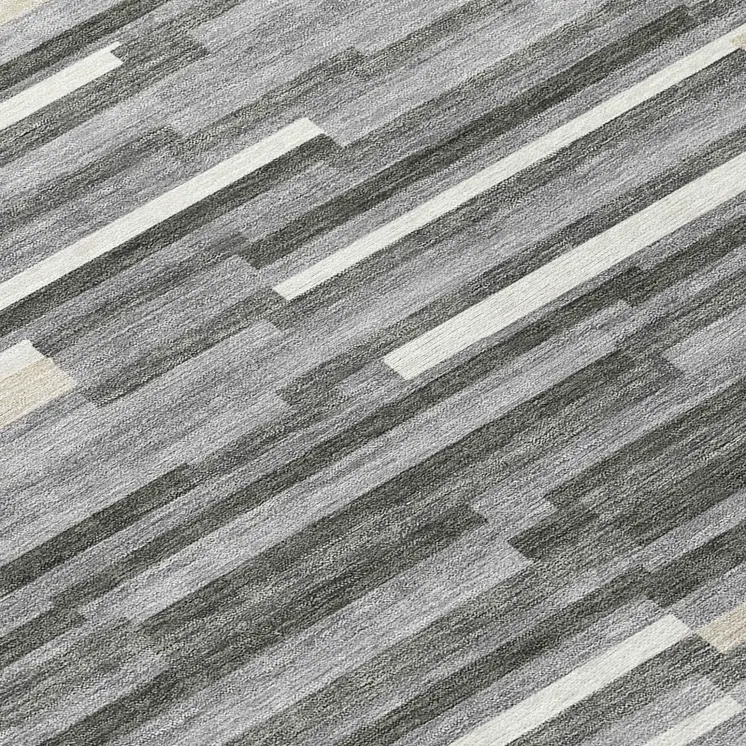 9' X 12' Gray And Ivory Striped Washable Indoor Outdoor Area Rug