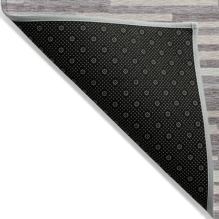 5' X 8' Lavender Gray And Ivory Striped Washable Indoor Outdoor Area Rug