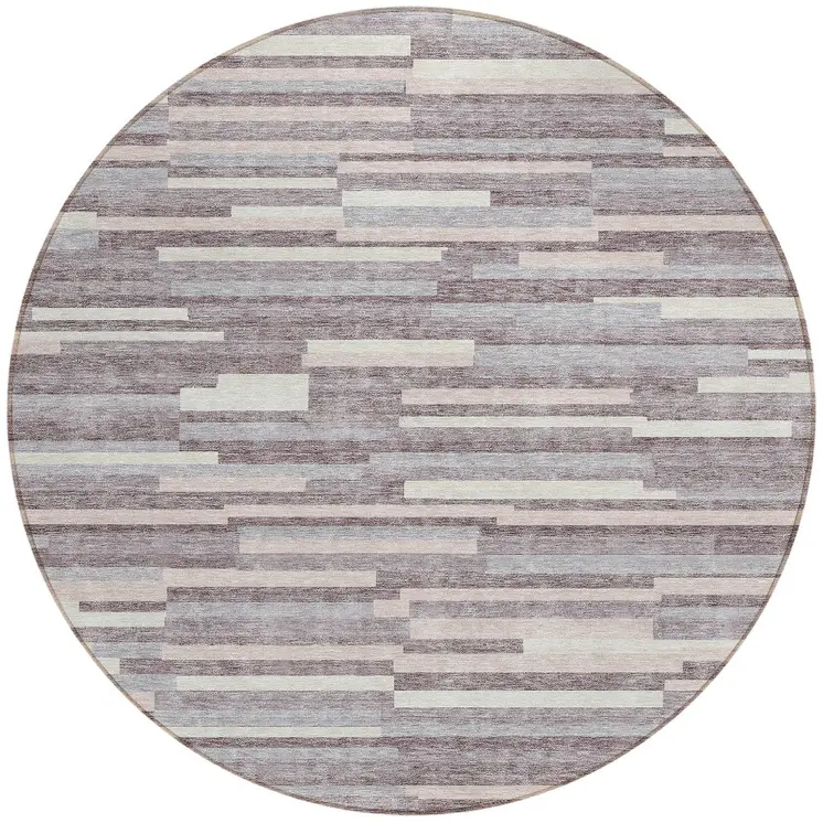 8' Lavender Gray And Ivory Round Striped Washable Indoor Outdoor Area Rug