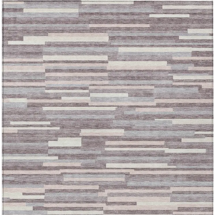 9' X 12' Lavender Gray And Ivory Striped Washable Indoor Outdoor Area Rug