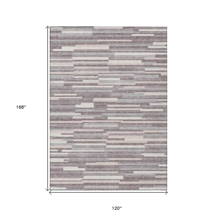 10' X 14' Lavender Gray And Ivory Striped Washable Indoor Outdoor Area Rug