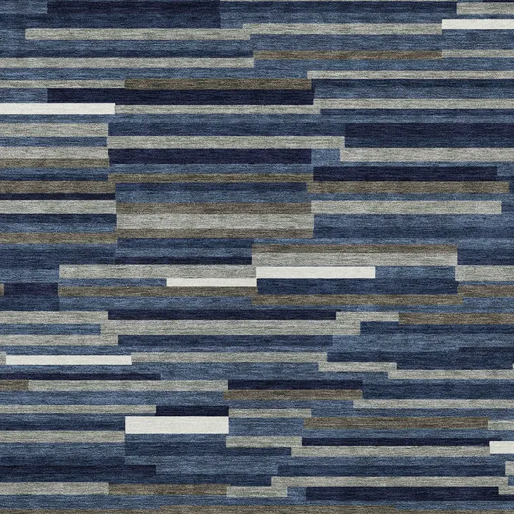8' X 10' Navy Blue Gray And Ivory Striped Washable Indoor Outdoor Area Rug
