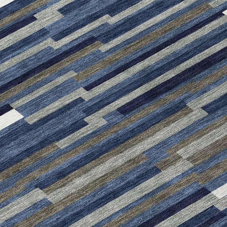 8' X 10' Navy Blue Gray And Ivory Striped Washable Indoor Outdoor Area Rug