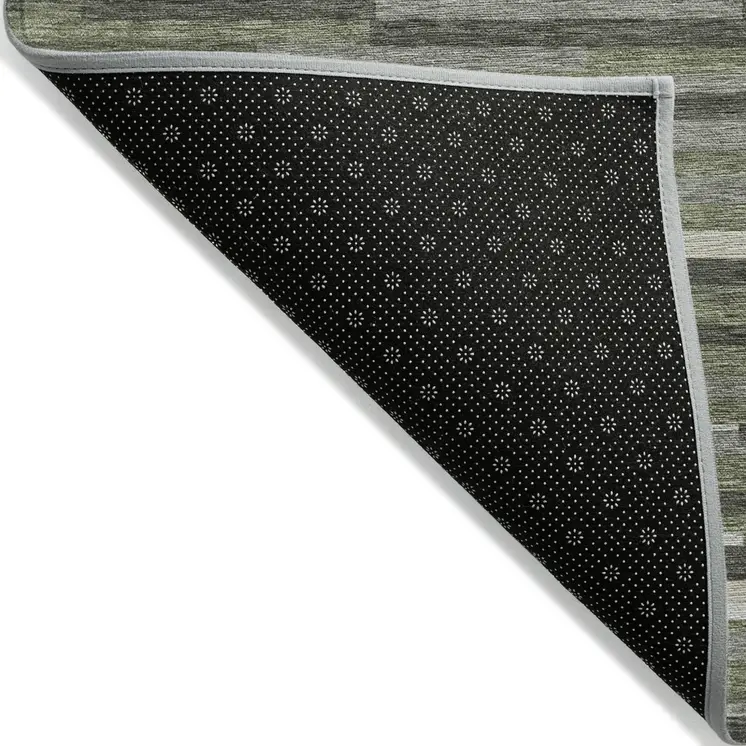 9' X 12' Olive Green Gray And Ivory Striped Washable Indoor Outdoor Area Rug