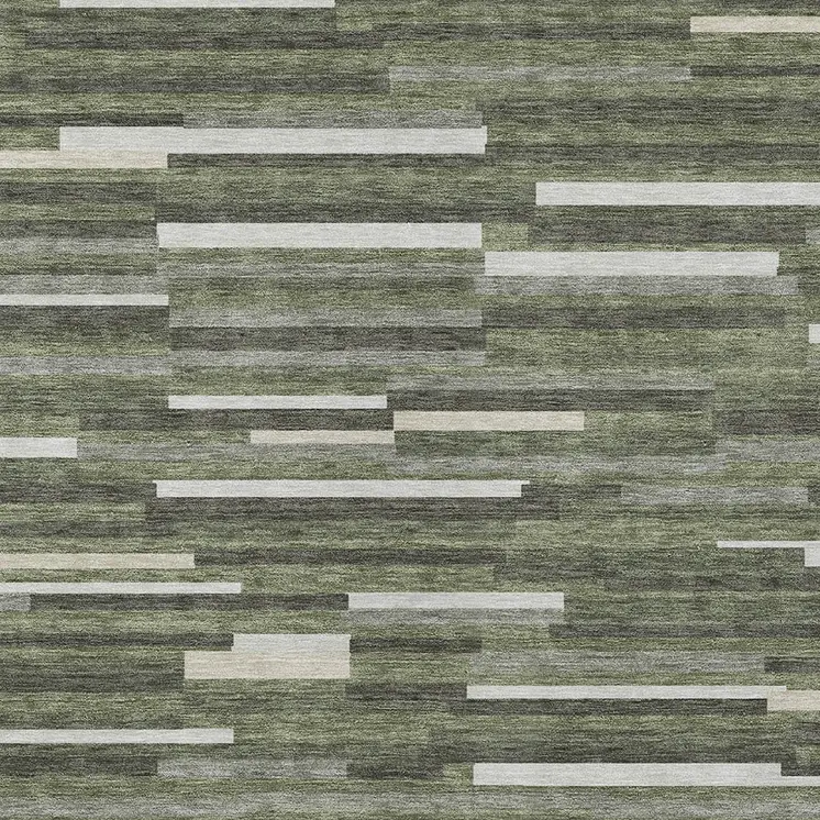 9' X 12' Olive Green Gray And Ivory Striped Washable Indoor Outdoor Area Rug