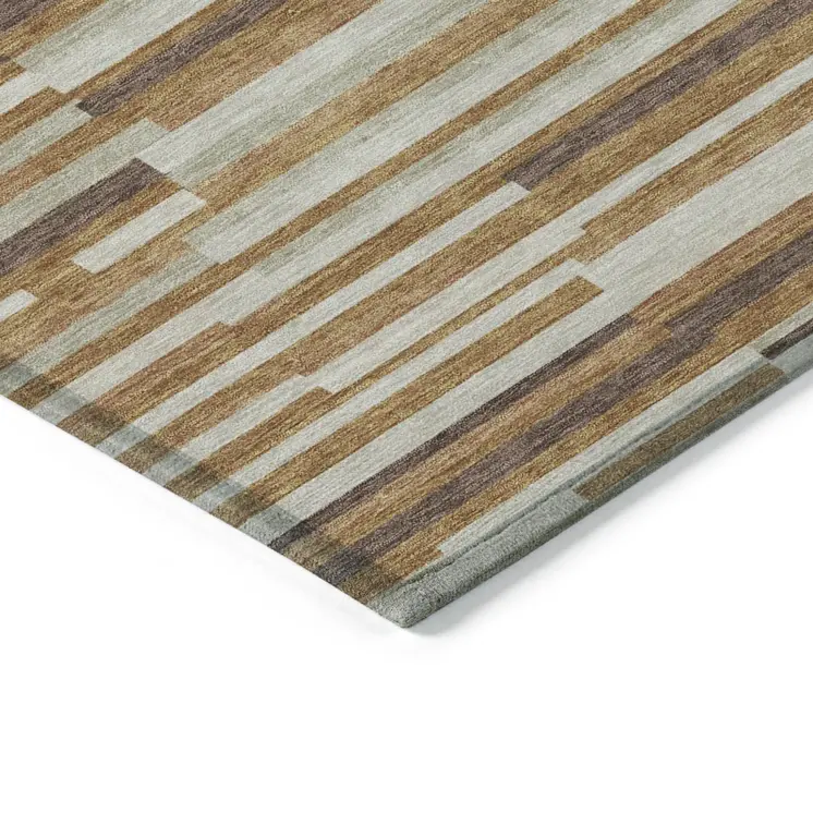 5' X 8' Brown Gray And Ivory Striped Washable Indoor Outdoor Area Rug