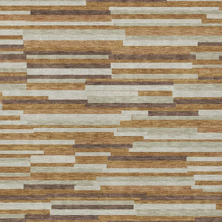5' X 8' Brown Gray And Ivory Striped Washable Indoor Outdoor Area Rug