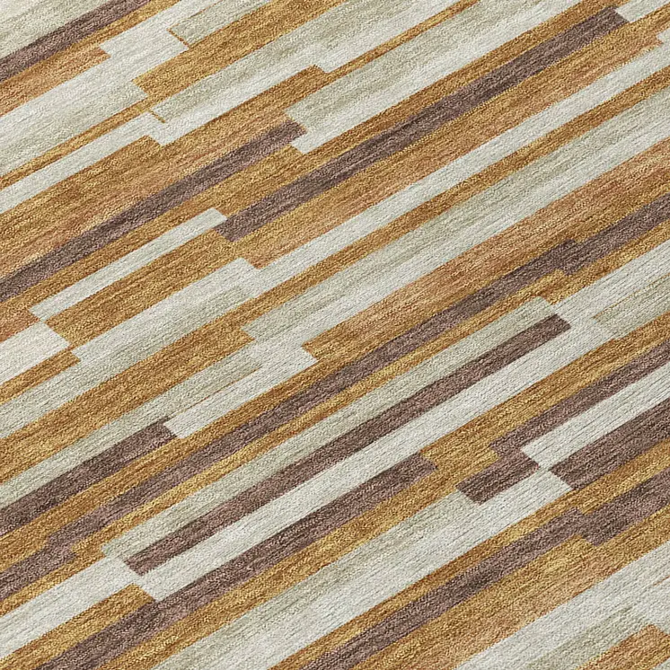 8' Brown Gray And Ivory Round Striped Washable Indoor Outdoor Area Rug