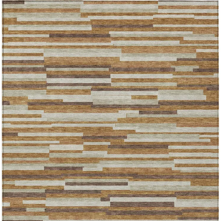 8' X 10' Brown Gray And Ivory Striped Washable Indoor Outdoor Area Rug