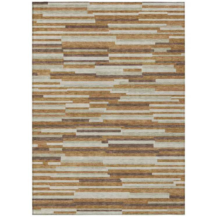 8' X 10' Brown Gray And Ivory Striped Washable Indoor Outdoor Area Rug
