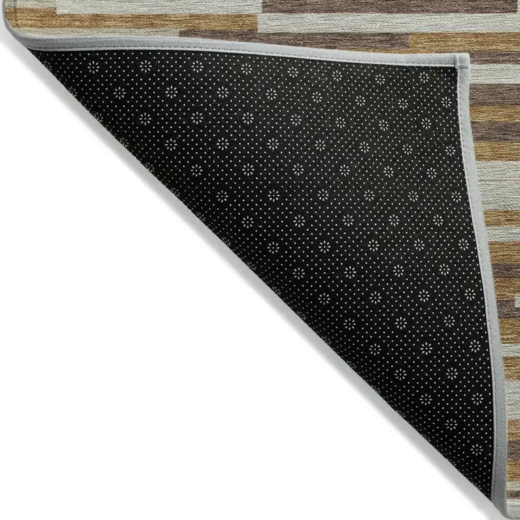 8' X 10' Brown Gray And Ivory Striped Washable Indoor Outdoor Area Rug