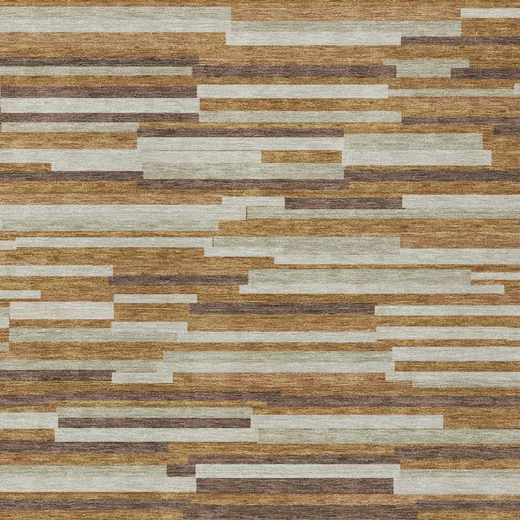 8' X 10' Brown Gray And Ivory Striped Washable Indoor Outdoor Area Rug