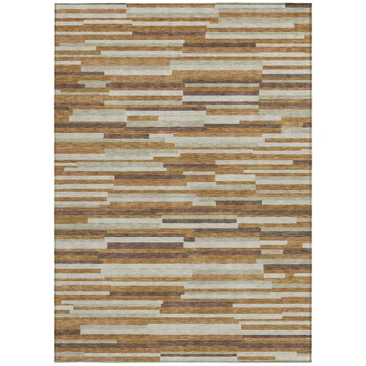 10' X 14' Brown Gray And Ivory Striped Washable Indoor Outdoor Area Rug