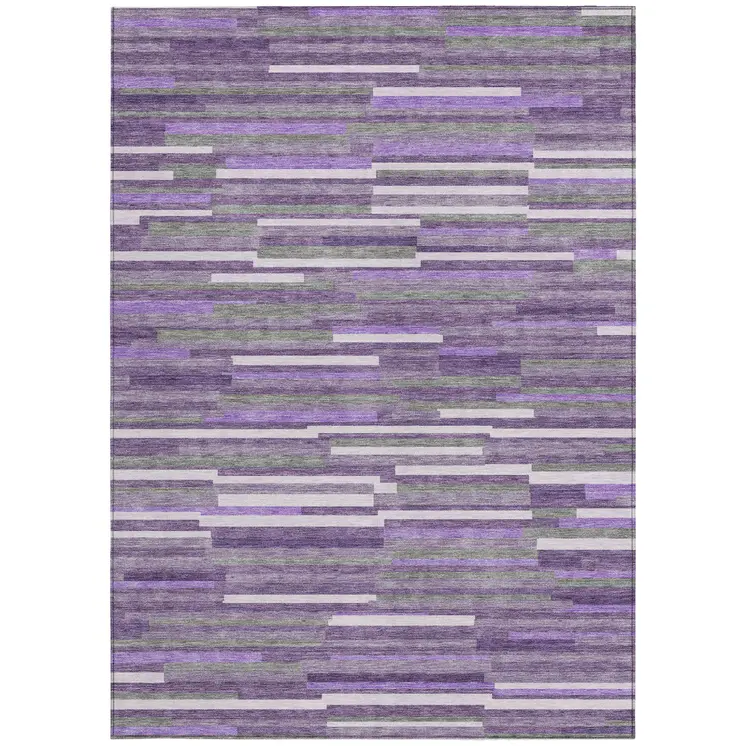 3' X 5' Purple And Gray Striped Washable Indoor Outdoor Area Rug