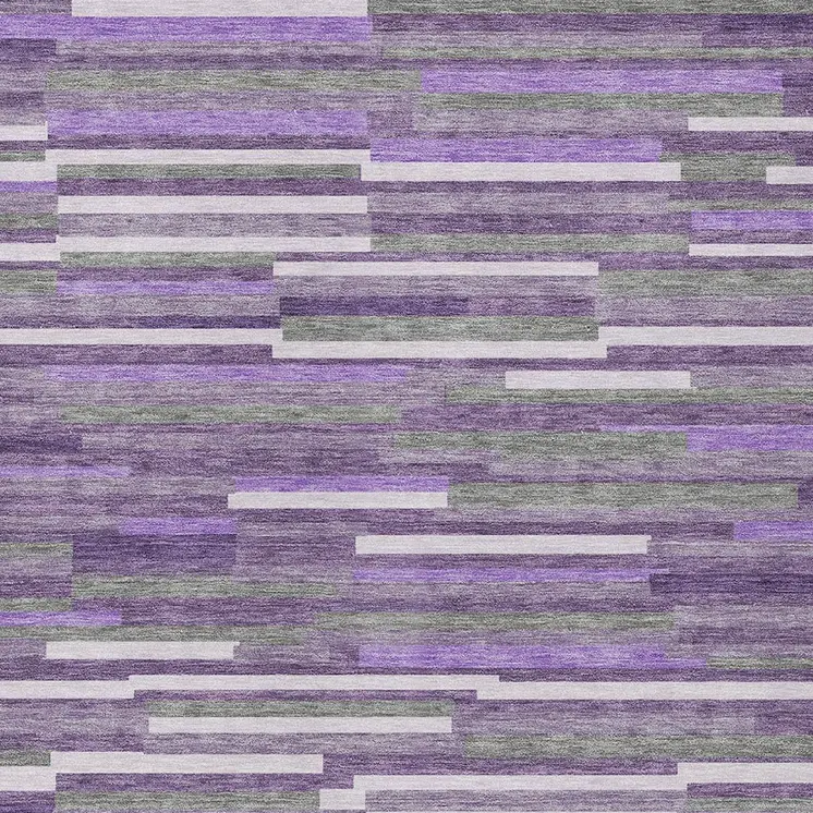 5' X 8' Purple And Gray Striped Washable Indoor Outdoor Area Rug