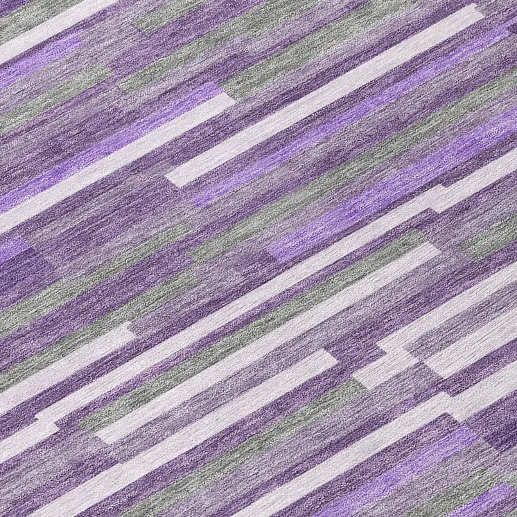 8' Purple And Gray Round Striped Washable Indoor Outdoor Area Rug