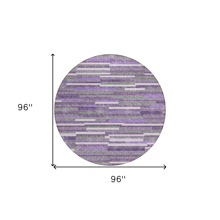 8' Purple And Gray Round Striped Washable Indoor Outdoor Area Rug