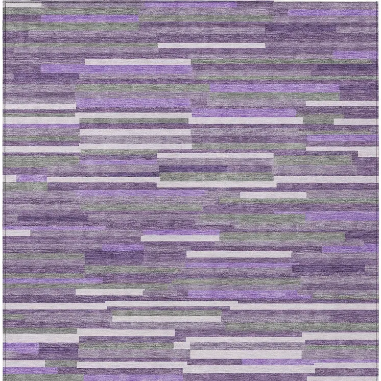 8' X 10' Purple And Gray Striped Washable Indoor Outdoor Area Rug
