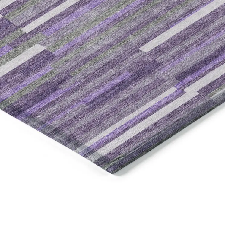 8' X 10' Purple And Gray Striped Washable Indoor Outdoor Area Rug