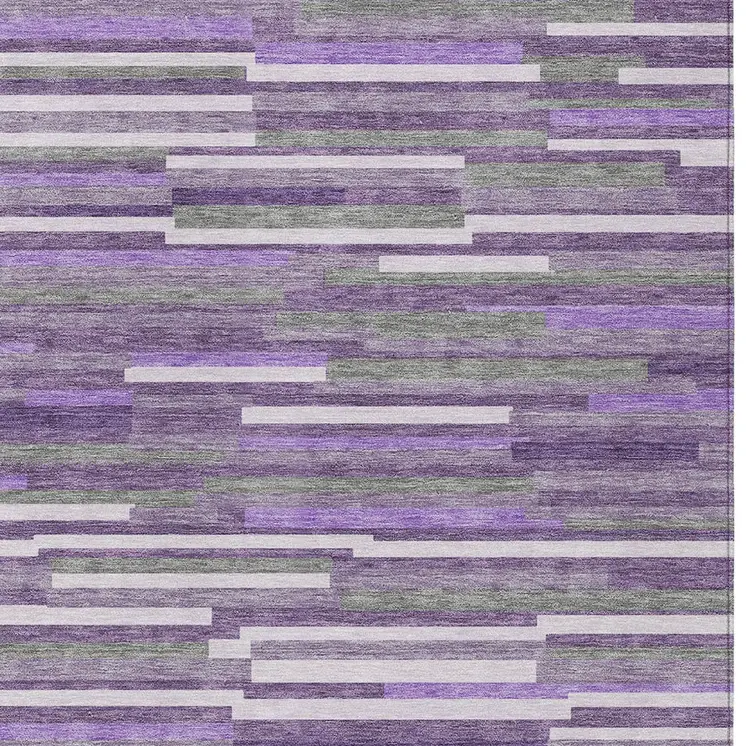 8' X 10' Purple And Gray Striped Washable Indoor Outdoor Area Rug