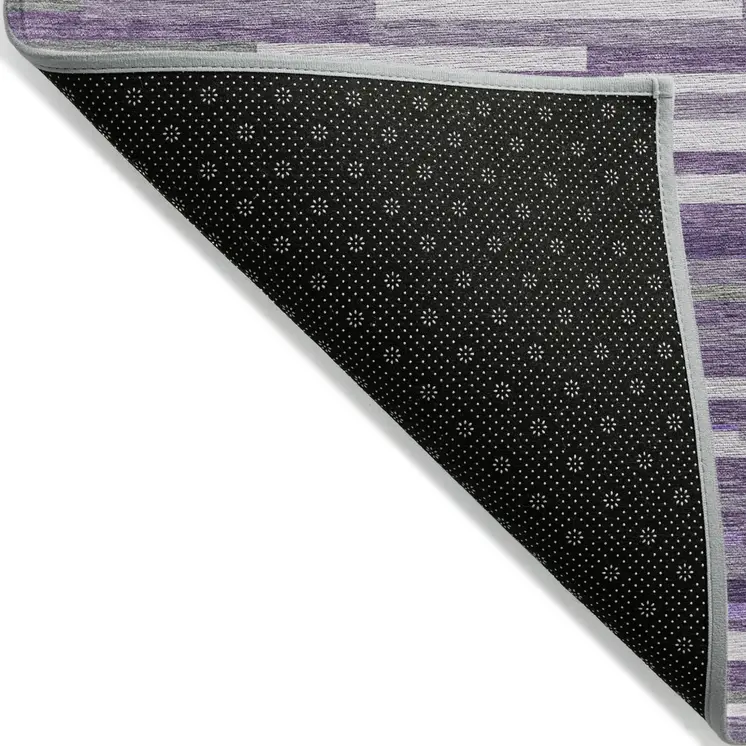 9' X 12' Purple And Gray Striped Washable Indoor Outdoor Area Rug