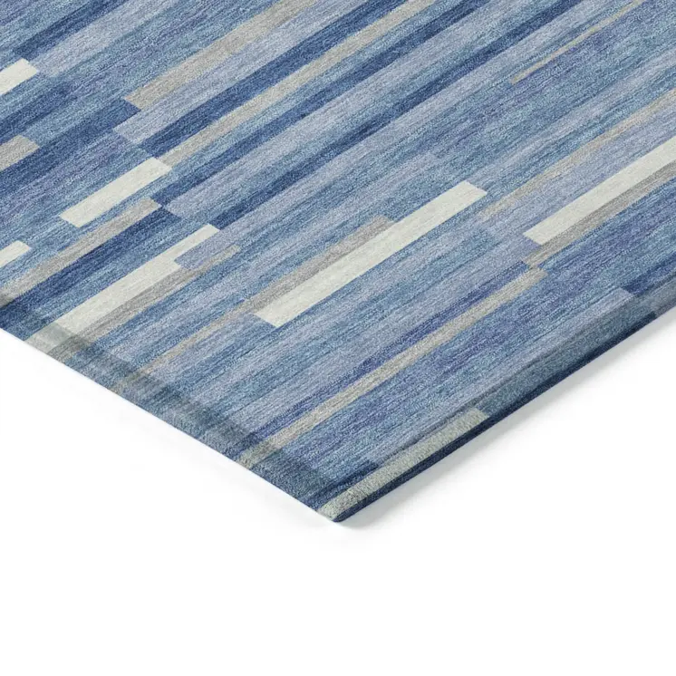 5' X 8' Sky Blue Gray And Ivory Striped Washable Indoor Outdoor Area Rug