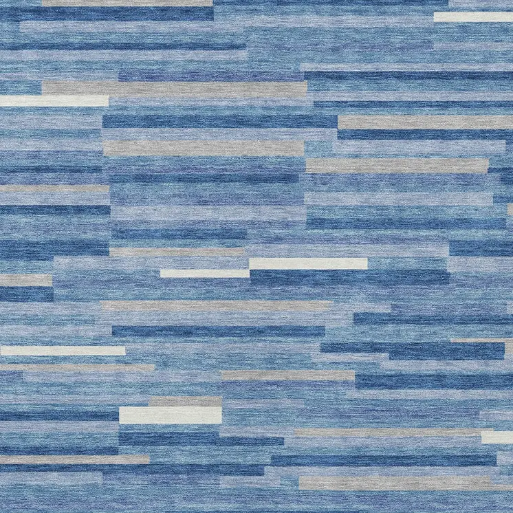 8' X 10' Sky Blue Gray And Ivory Striped Washable Indoor Outdoor Area Rug