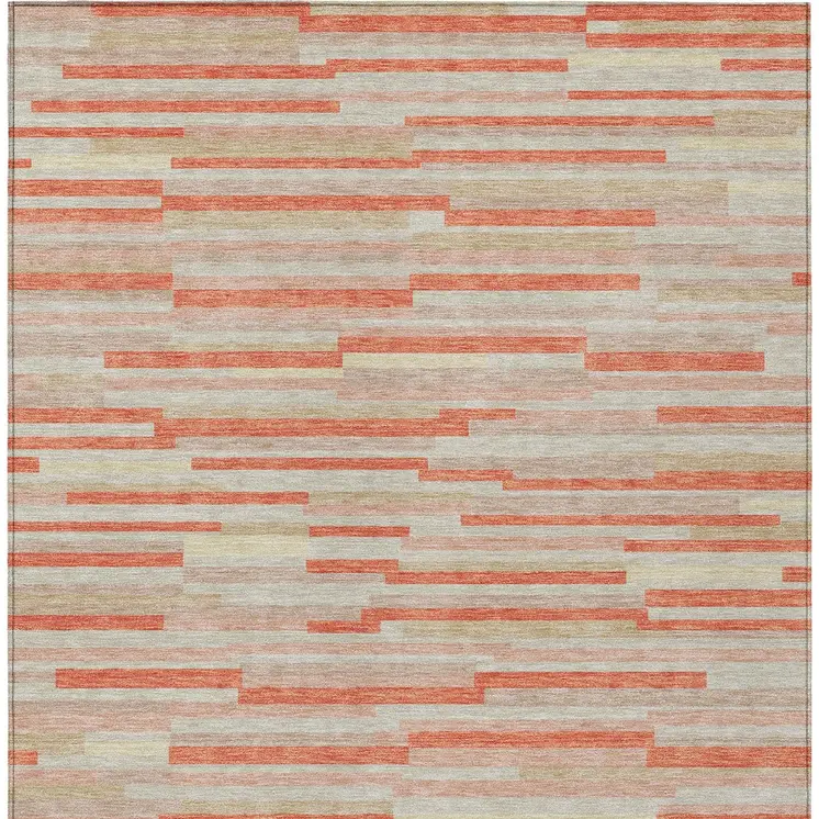 3' X 5' Salmon Gray And Beige Striped Washable Indoor Outdoor Area Rug