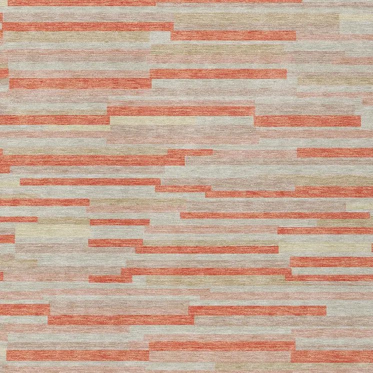 3' X 5' Salmon Gray And Beige Striped Washable Indoor Outdoor Area Rug