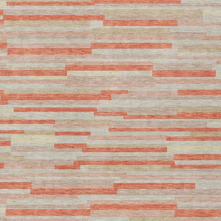 5' X 8' Salmon Gray And Beige Striped Washable Indoor Outdoor Area Rug