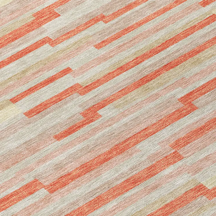 8' Salmon Gray And Beige Round Striped Washable Indoor Outdoor Area Rug