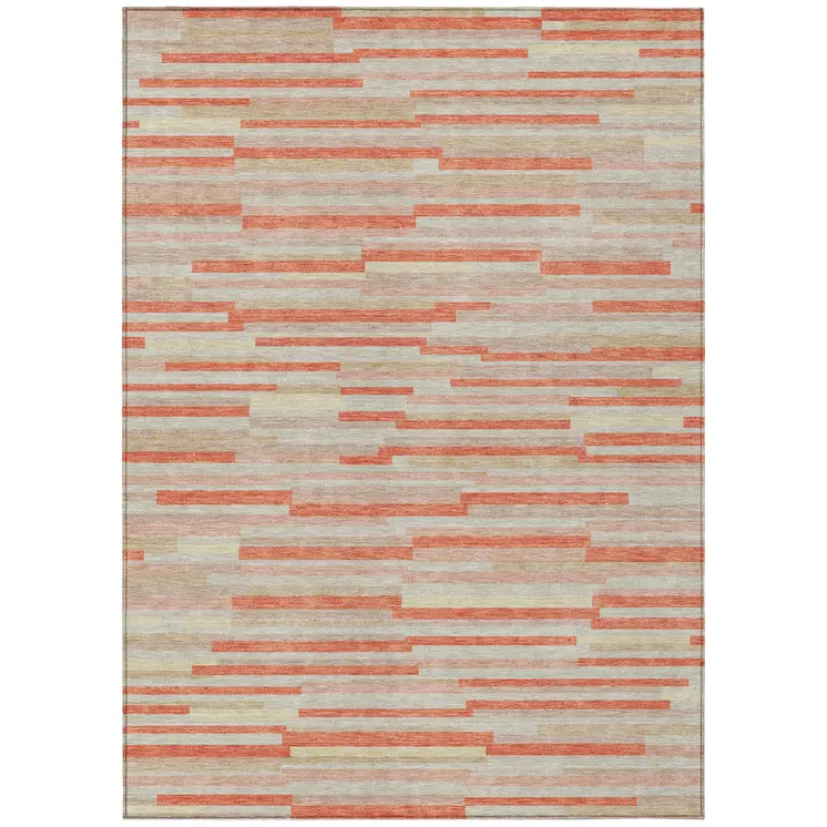 8' X 10' Salmon Gray And Beige Striped Washable Indoor Outdoor Area Rug