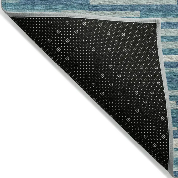 5' X 8' Teal Blue And Ivory Striped Washable Indoor Outdoor Area Rug