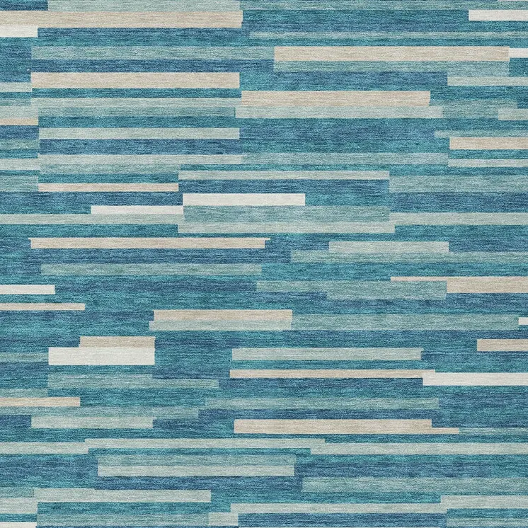 10' X 14' Teal Blue And Ivory Striped Washable Indoor Outdoor Area Rug