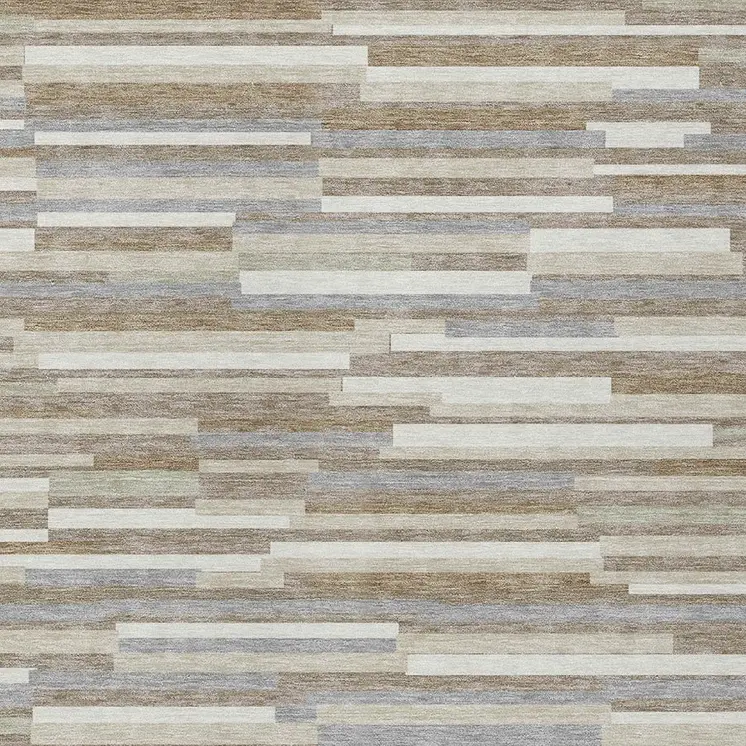 3' X 5' Taupe Gray And Ivory Striped Washable Indoor Outdoor Area Rug