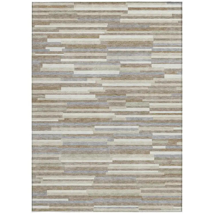5' X 8' Taupe Gray And Ivory Striped Washable Indoor Outdoor Area Rug