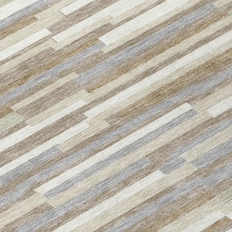 8' Taupe Gray And Ivory Round Striped Washable Indoor Outdoor Area Rug