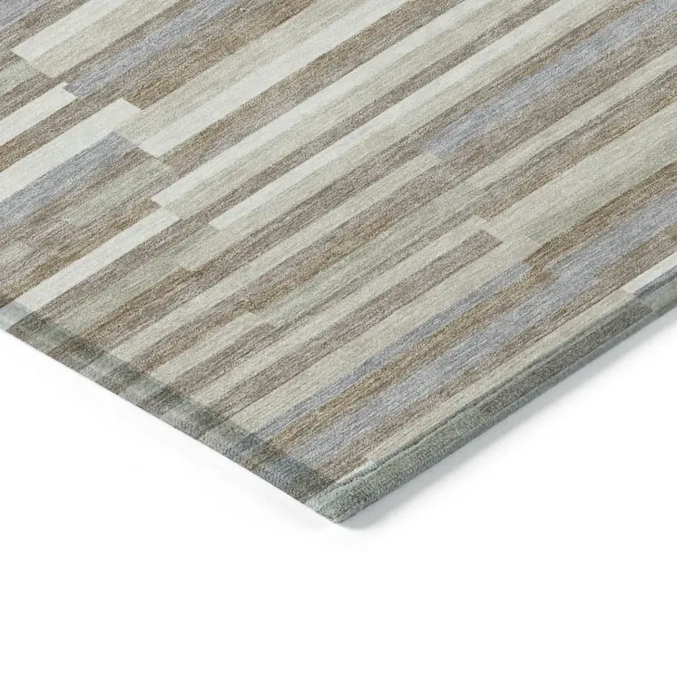 9' X 12' Taupe Gray And Ivory Striped Washable Indoor Outdoor Area Rug