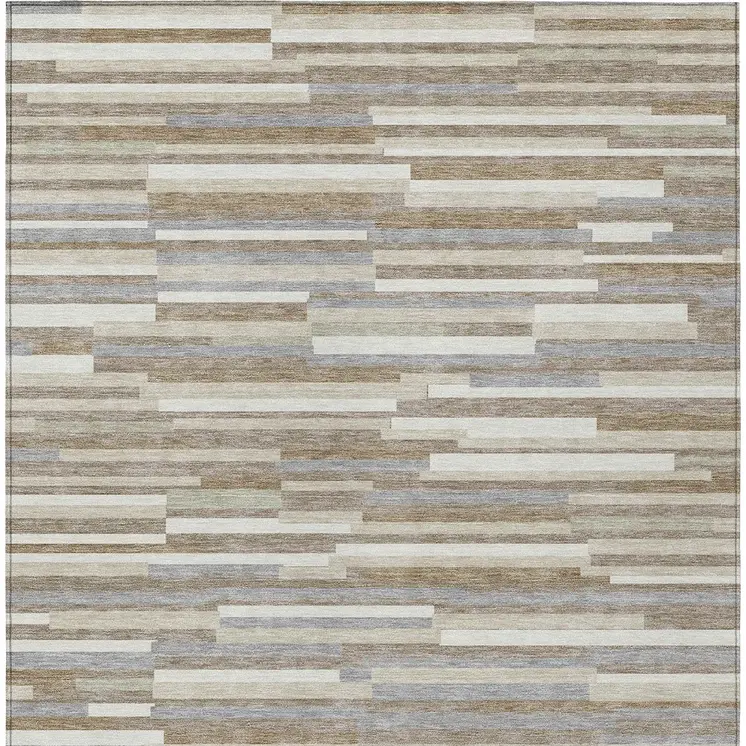 10' X 14' Taupe Gray And Ivory Striped Washable Indoor Outdoor Area Rug